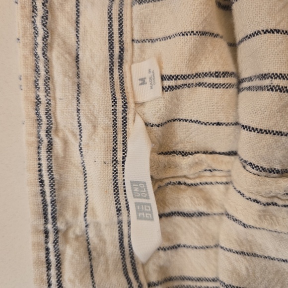 Linen Striped Wide Leg Boho Cottage Jumpsuit Womens Size Medium Black Cream - Picture 3 of 6